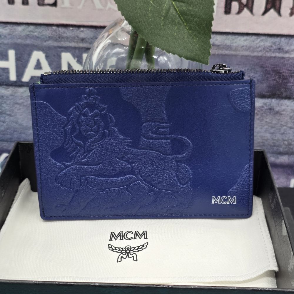 MCM Navy Blue Embossed Leather Wallet